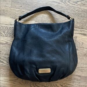 Marc by Marc Jacobs Black Leather Shoulder Hobo Bag with Gold Plaque NF
